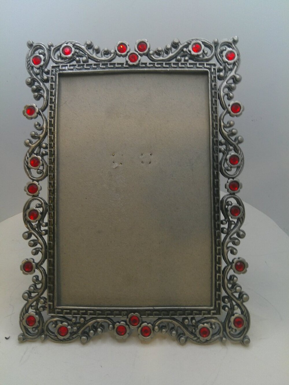 Reproduction Silvertone Picture Frame Studded with Red Bezels